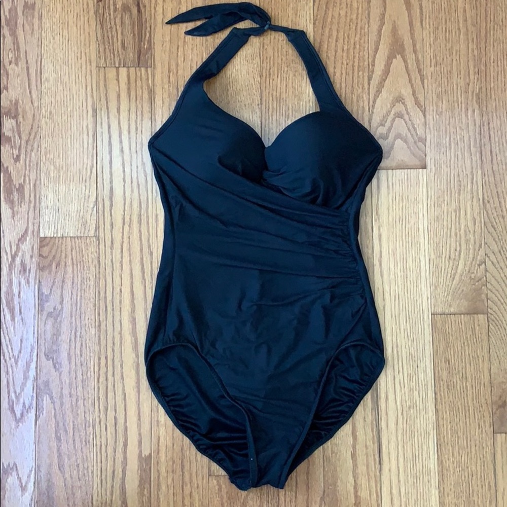 Magicsuit Black Rouched Halter Swimsuit - size 10